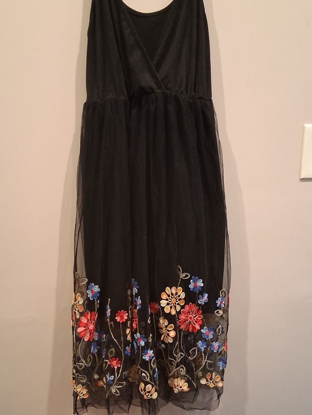 Black Floral Embroidered Girls' Dress